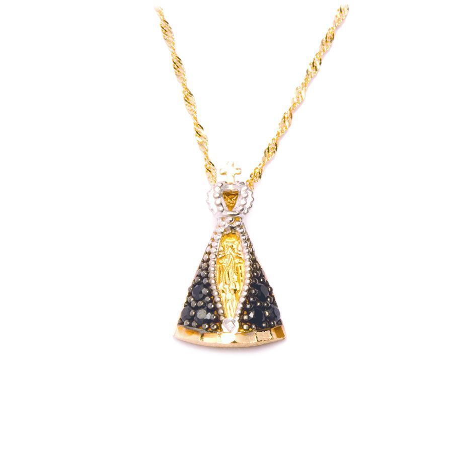 Colar Nsra. Aparecida com Safira Azul em Ouro 18 Kilates - 20452